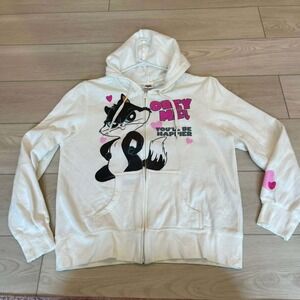 VTG Y2k Looney Tunes‎ Obey Me! Sylvester the Cat White Full Zip Hoodie (L-XL)